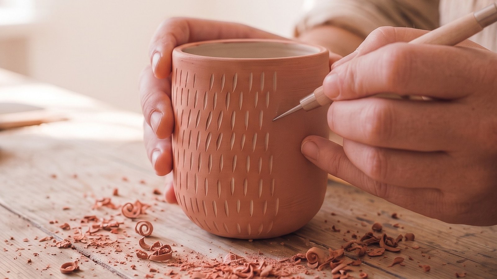 Sgraffito-Dekor auf einem Becher